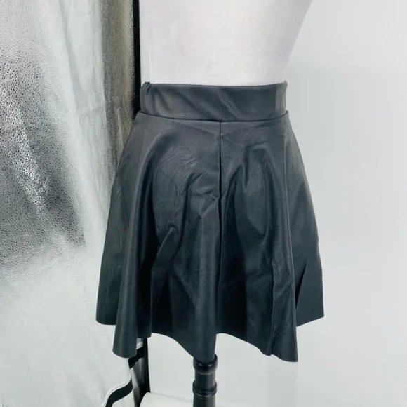 Black Faux Leather Vegan Leather High Waist Mini Skater Skirt - Picture 14 of 15